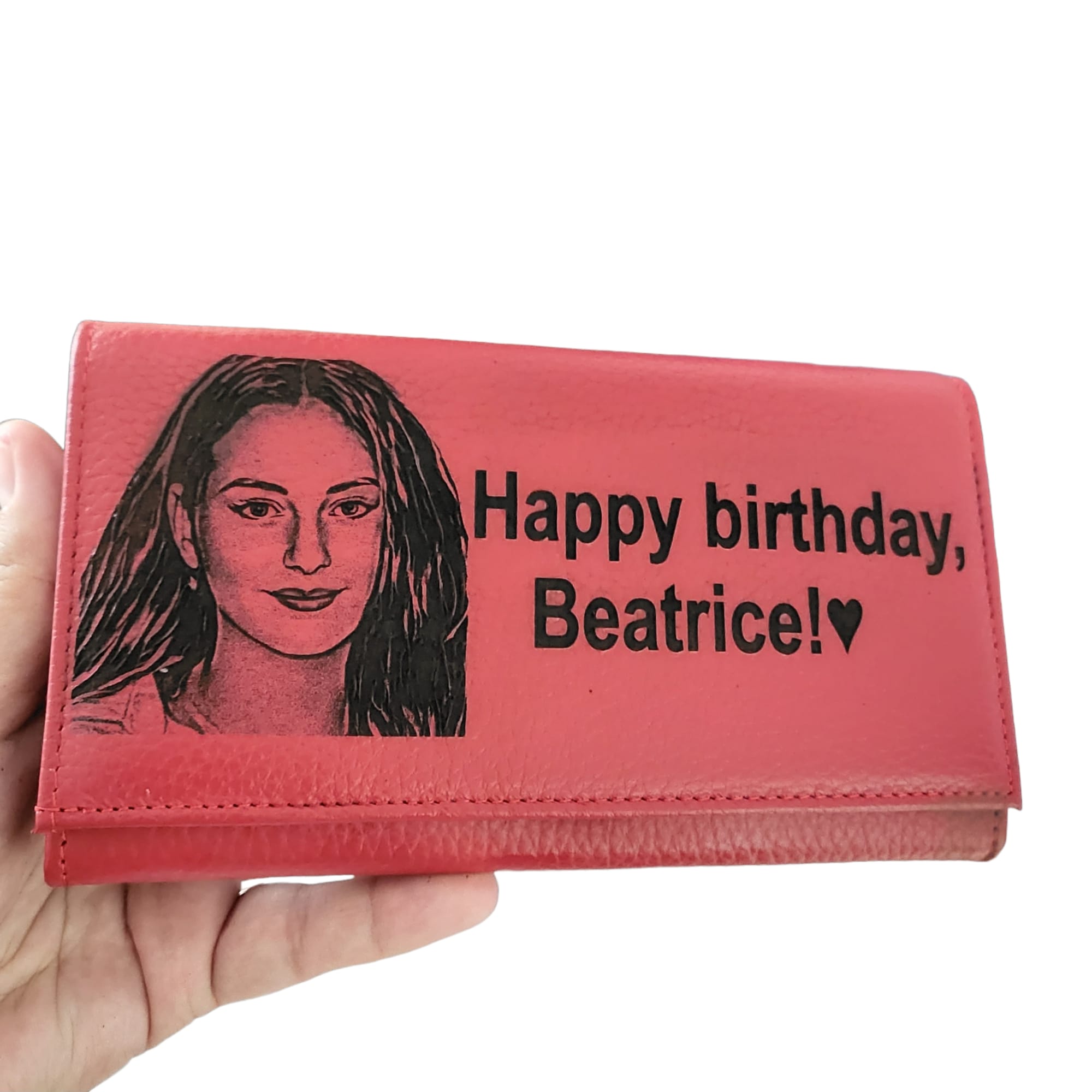 portofel dama piele naturala rosu personalizat cu poza si text in ...