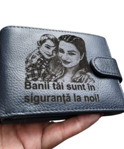 portofel piele naturala albastru cu capsa Banii tai.