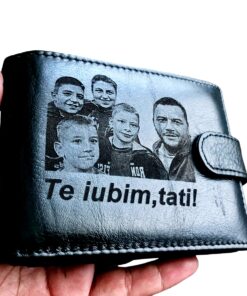 Portofel Negru cu Capsa Piele Naturala - Te Iubim Tati