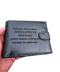 portofel negru cu capsa piele naturala Multumesc din tot sufletul
