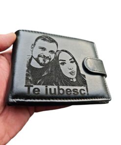 cadou pentru el portofel negru cu capsa Te iubesc