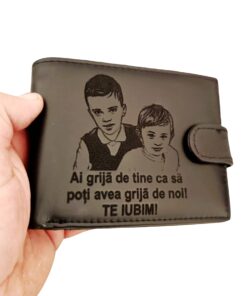 portofel piele naturala personalizat negru cu capsa ai grija de tine