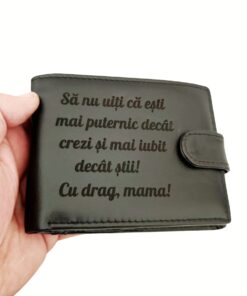 portofel negru cu capsa piele naturala Cu drag mama
